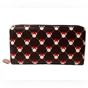 Brown & Black Minnie Head Lattice Zip Wallet